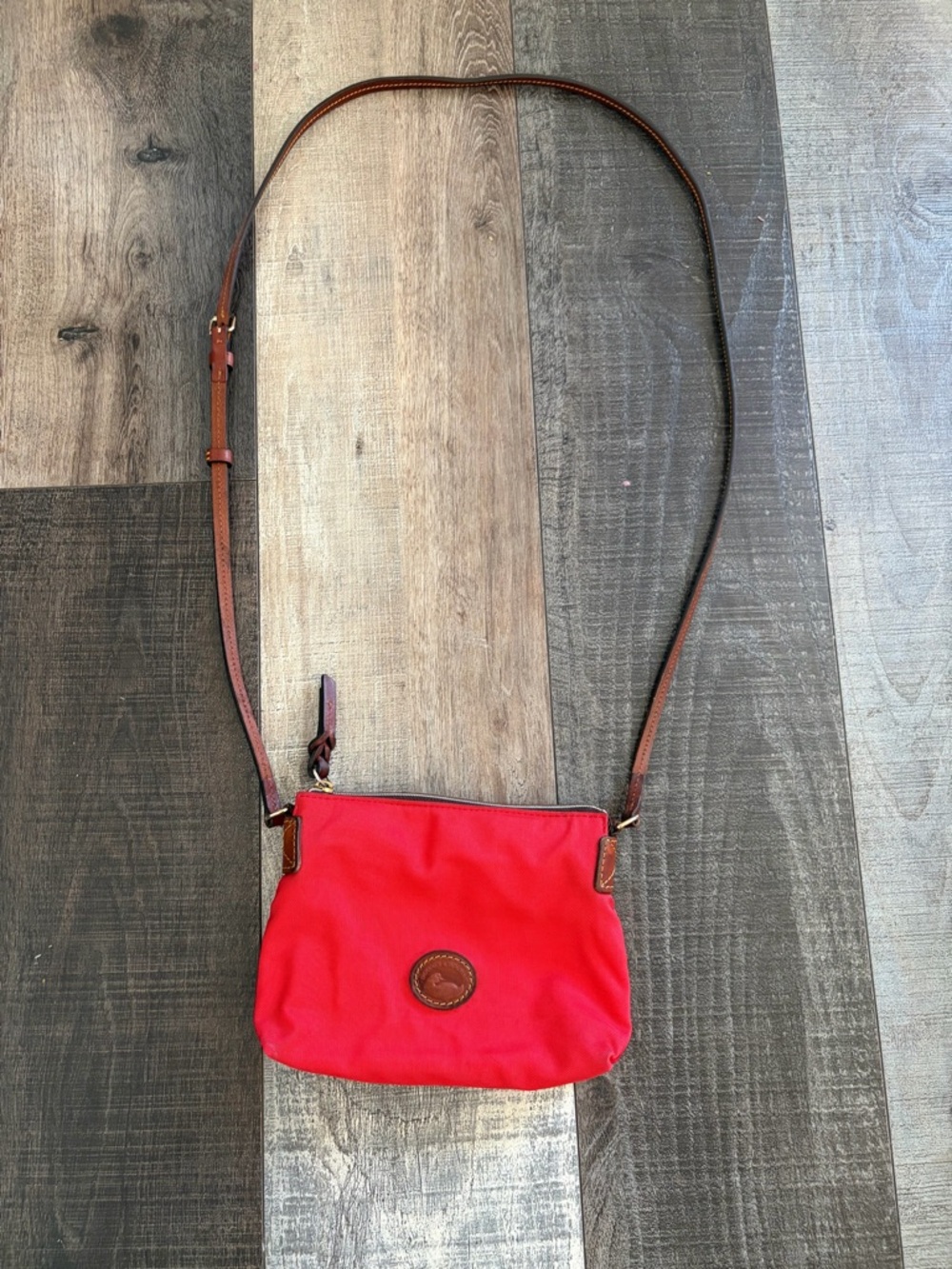 Dooney & Bourke Red Nylon Crossbody Bag Leather Trim Small